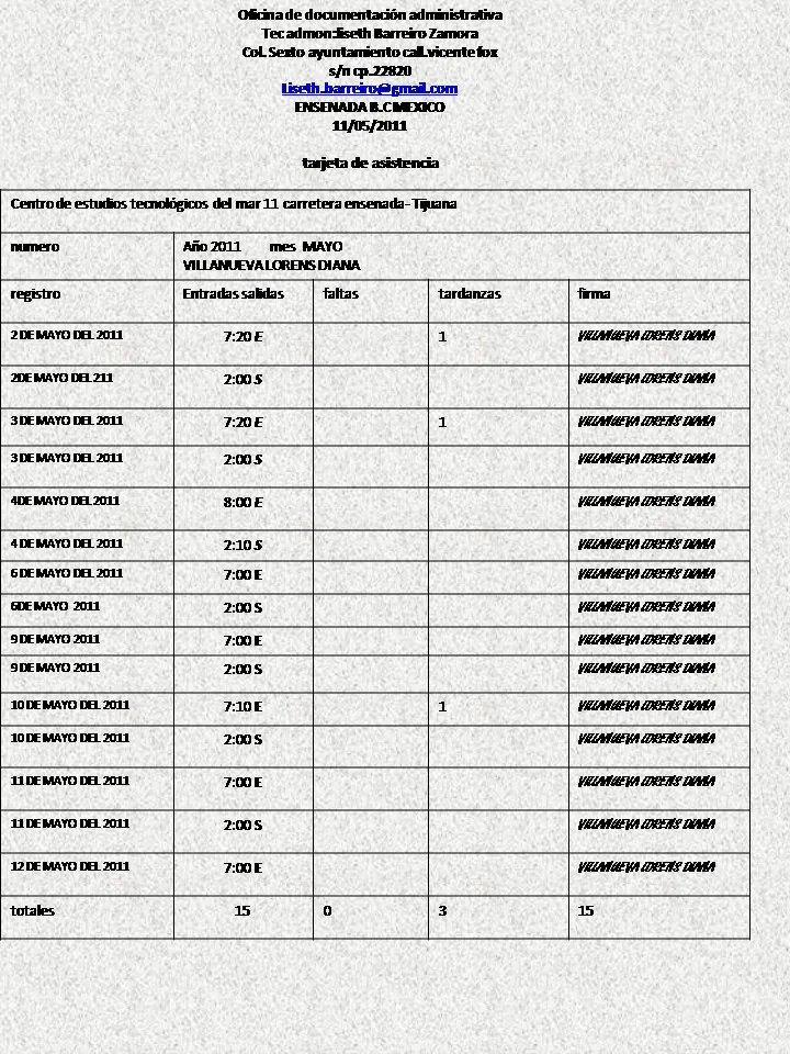 formato tarjeta de asistencia | tec. liseth barreiro zamora 3a