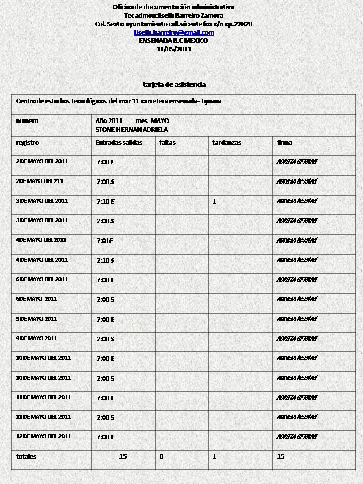 formato tarjeta de asistencia | tec. liseth barreiro zamora 3a