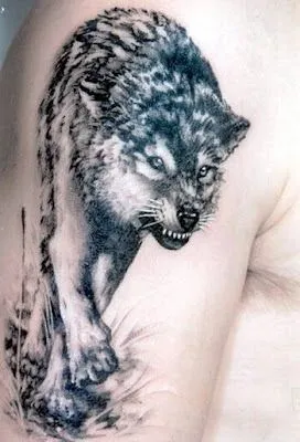 Foto Bazar: tatuaje de lobo amenazante - animales - fotografía -