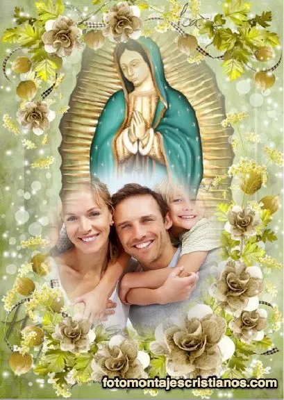 Fotomontae de la Virgen de Guadalupe rodeada de flores