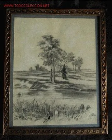 fotos adicionales paisaje rural antiguo dibujo a lapiz firmado m boix