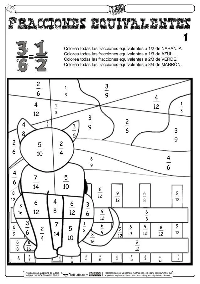 Fracciones equivalentes láminas para pintar
