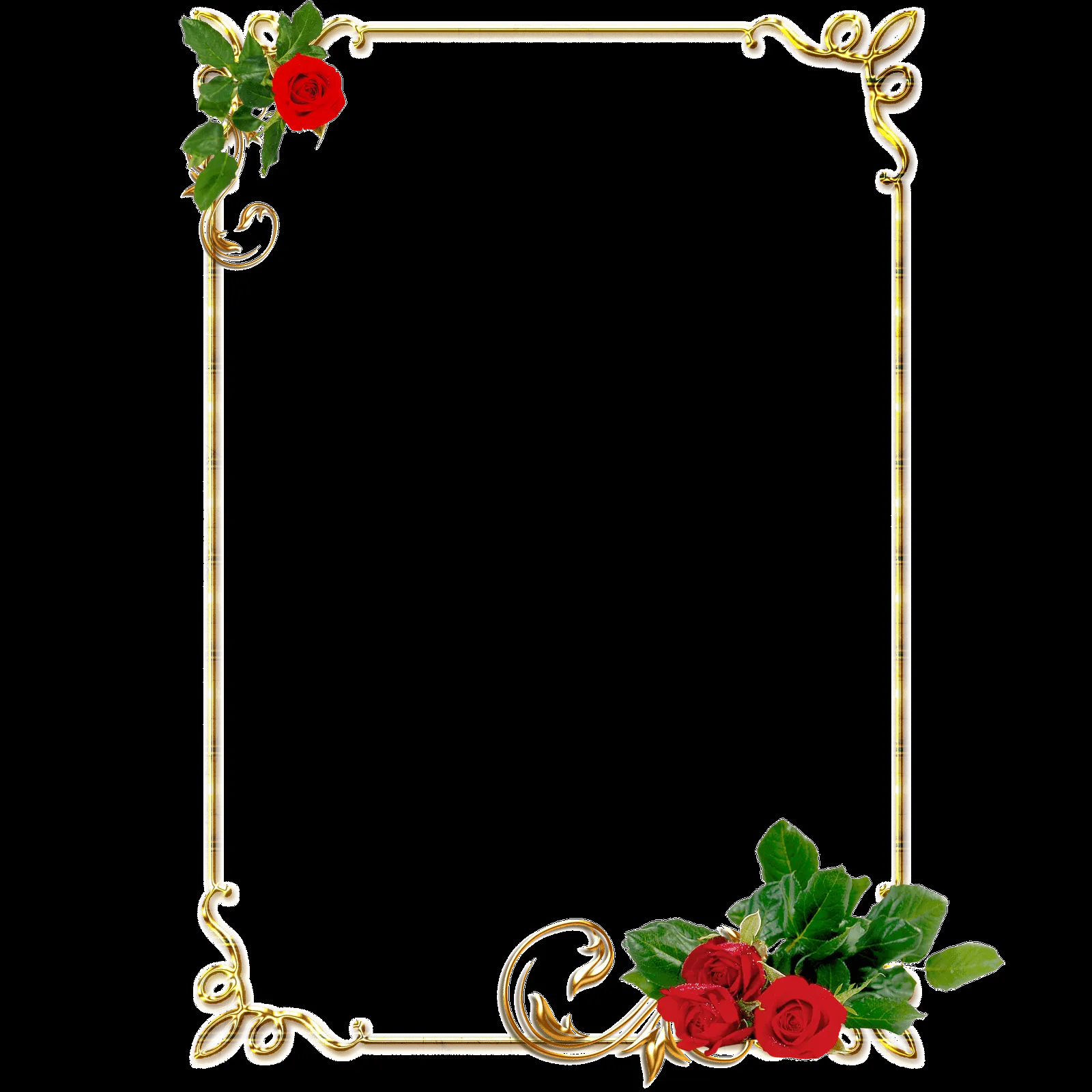 Frames PNG douradas com rosa vermelhas | Imagens para photoshop