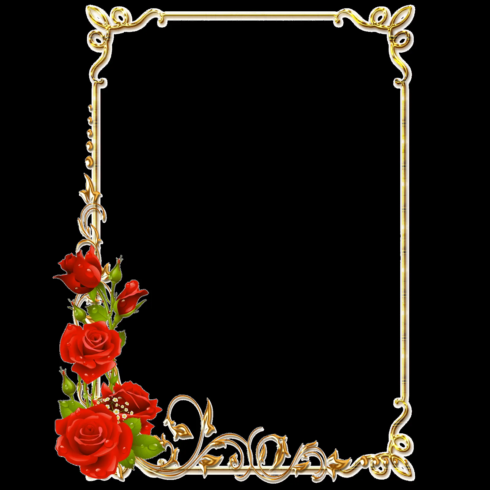 Frames PNG douradas com rosa vermelhas | Imagens para photoshop