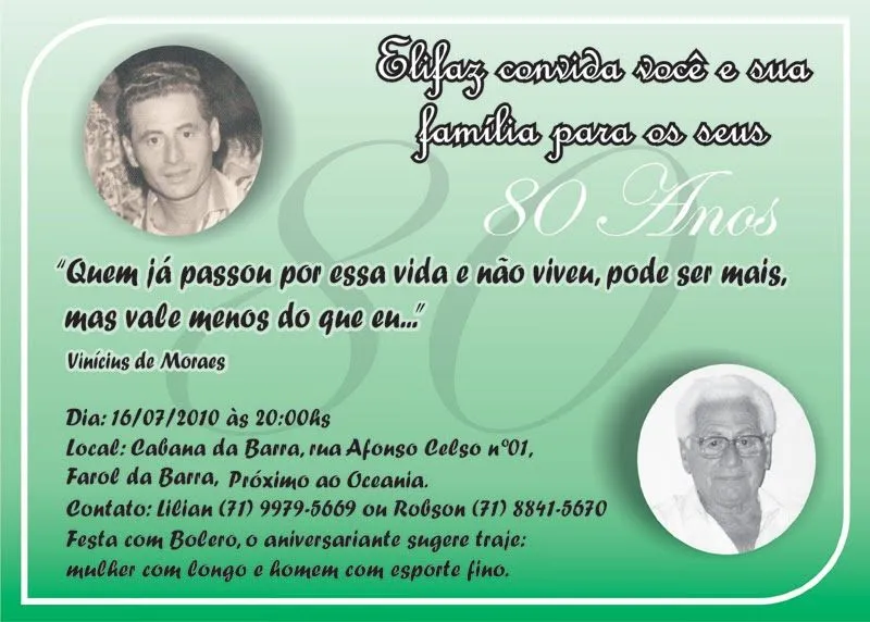 Frases para convites de aniversario de 80 anos - Imagui