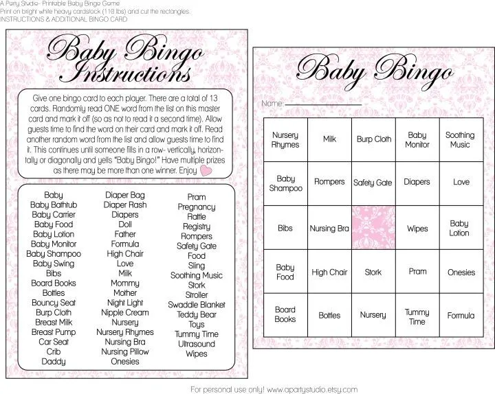 FREE (Girl and Boy) Baby Shower Bingo Printables from A Party ...