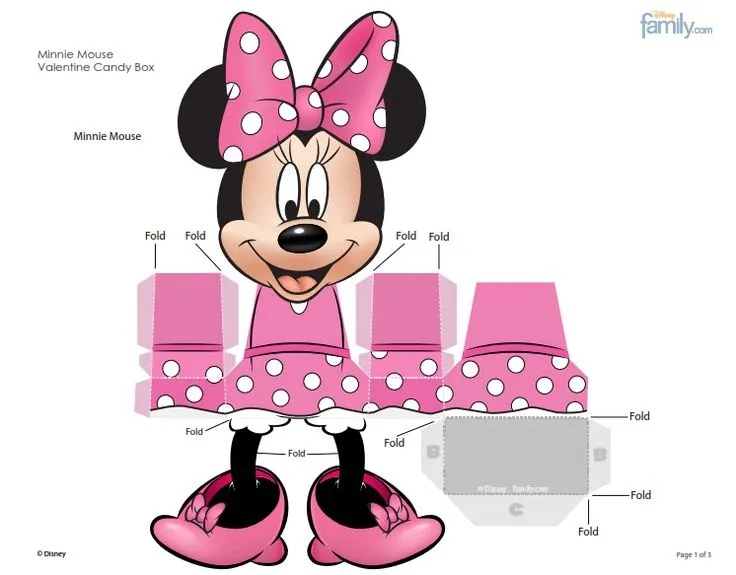 Free Minnie Mouse 3d Favor Box Printable | Craft | Pinterest