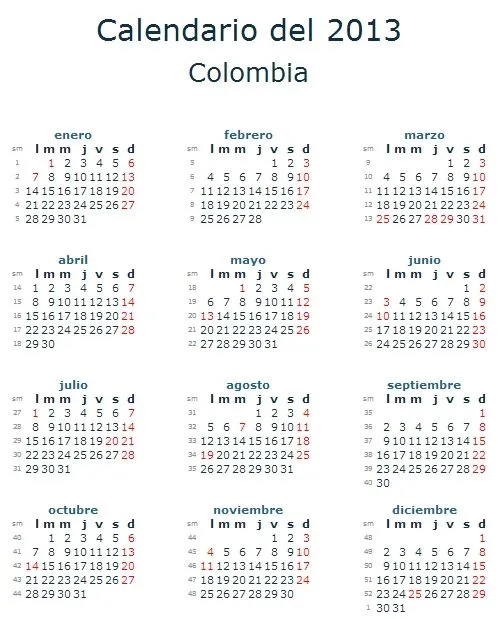 Free Online Gratis: Calendario 2013 Colombia