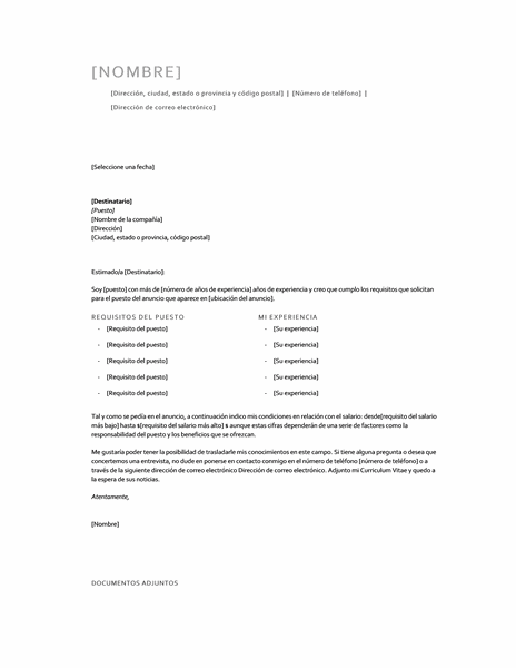 Free Online Gratis: Carta de presentación con requisitos de puesto ...