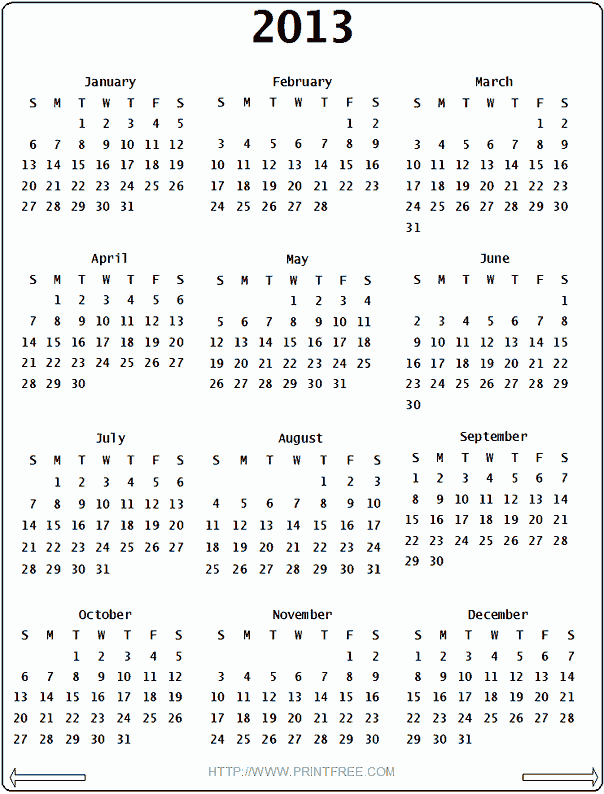 Free Printable Calendar 2013 Full Year- Calendario 2013 Todo Año ...