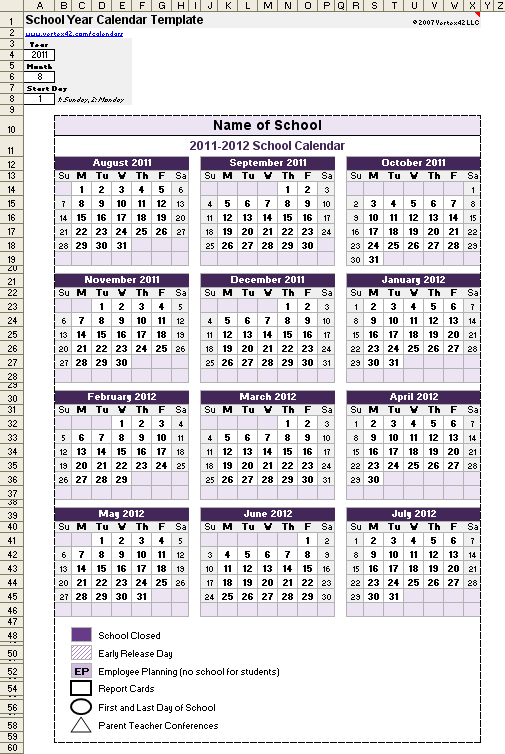 Free School Calendar Template - 2012-2013 School Year Calendar