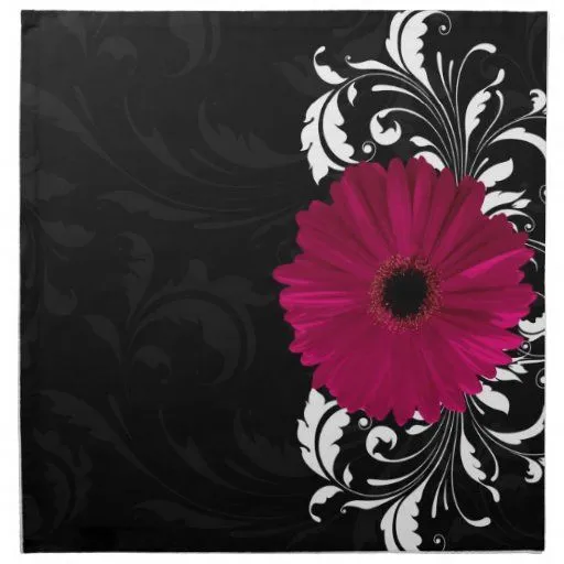 Fucsia, margarita del negro/blanca del Gerbera Servilleta | Zazzle