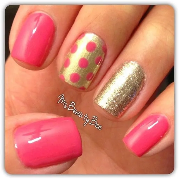 Fun Pink & Gold Polka Dot Glitter Nails. Colors used: Gelish ...