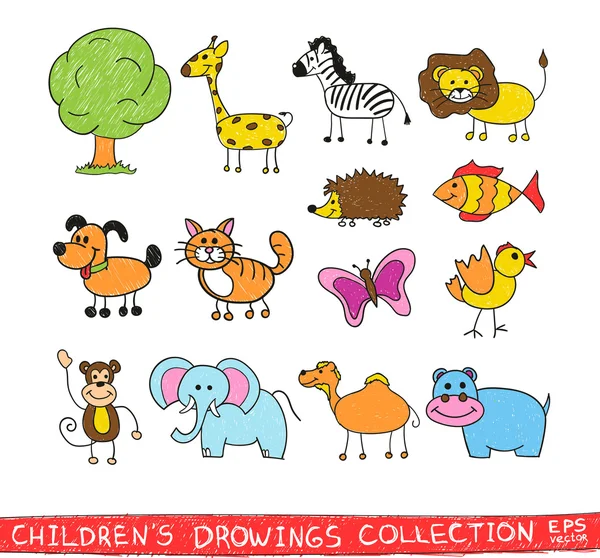 Funny zoo en dibujo a mano niño — Vector stock © r.Hilch #70310005