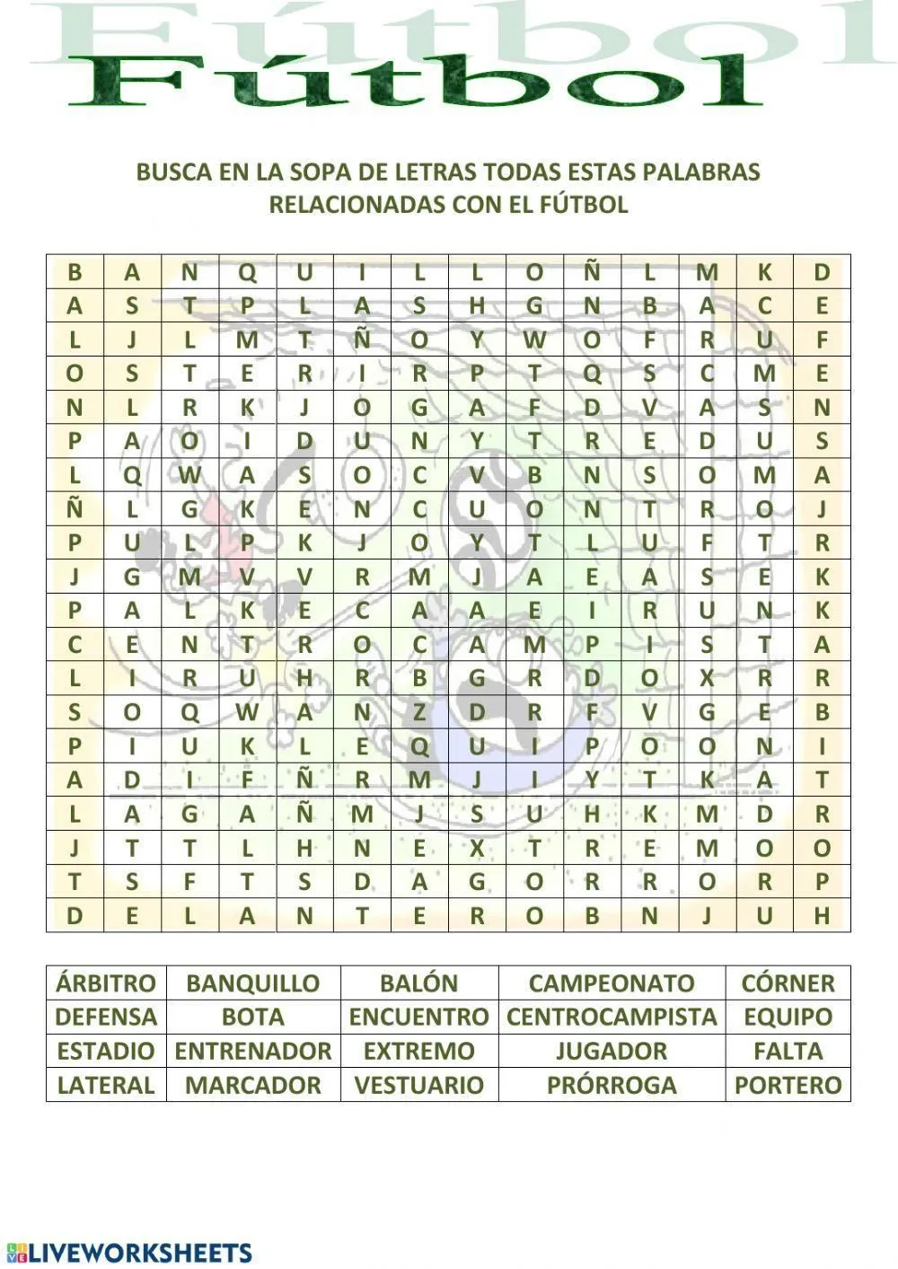 Fútbol - Sopa de letras (Difícil) worksheet | Live Worksheets