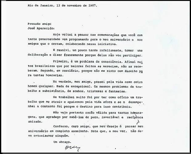 G1 - Em carta de 1987, Niemeyer recusa festa de aniversário de 80 ...