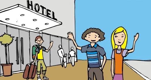 Galería de Caricaturas: despedida en puerta del hotel