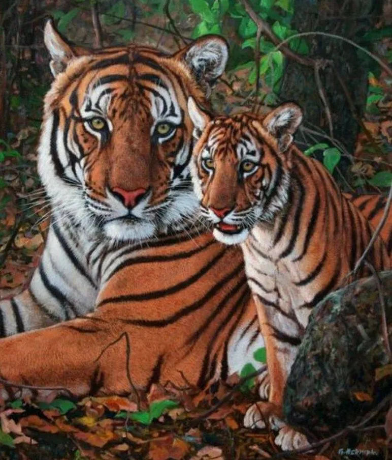 Galería de tigres pintados con óleo sobre lienzo | Pinturas al Óleo