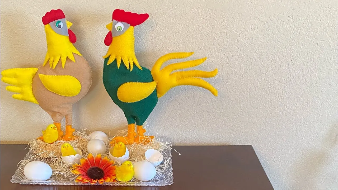 Gallo y gallina de fieltro para decorar tu cocina - YouTube