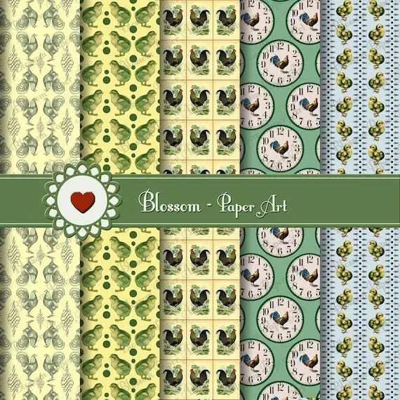 Gallos pollitos gallinas Papeles Digitales para por blossompaperart