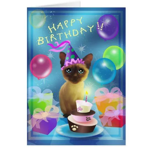 Gatito siamés del feliz cumpleaños tarjetas | Zazzle