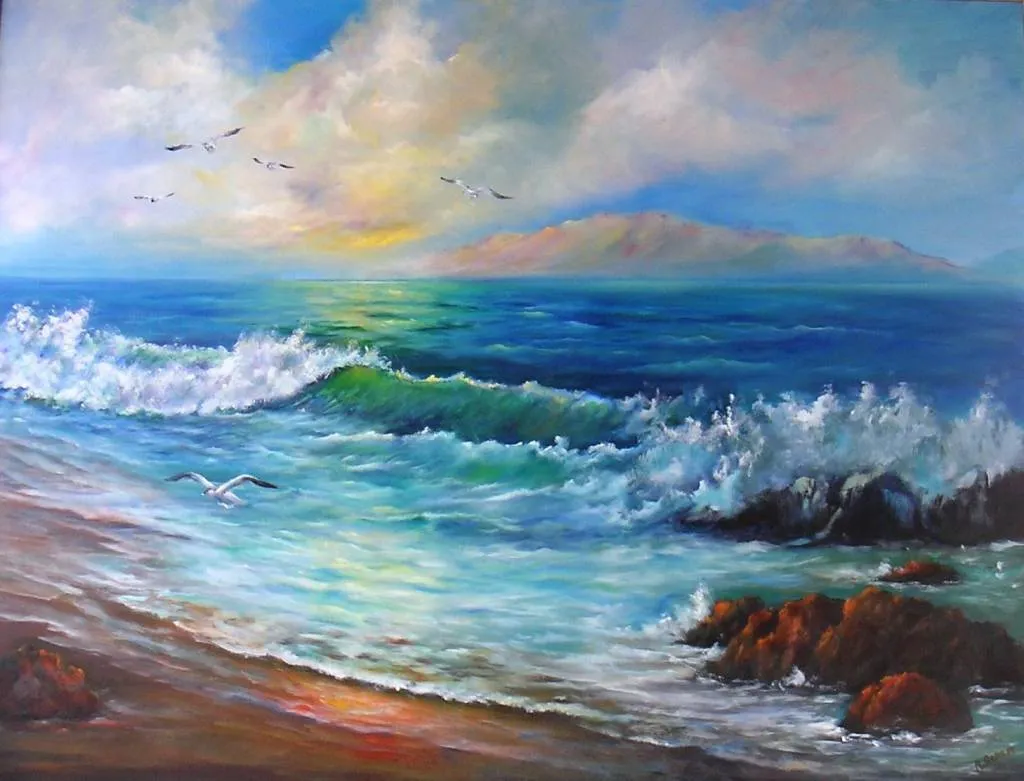 Gaviotas en la Playa. Oleo. 116x89 cms. Magdalena Romero Gil ...