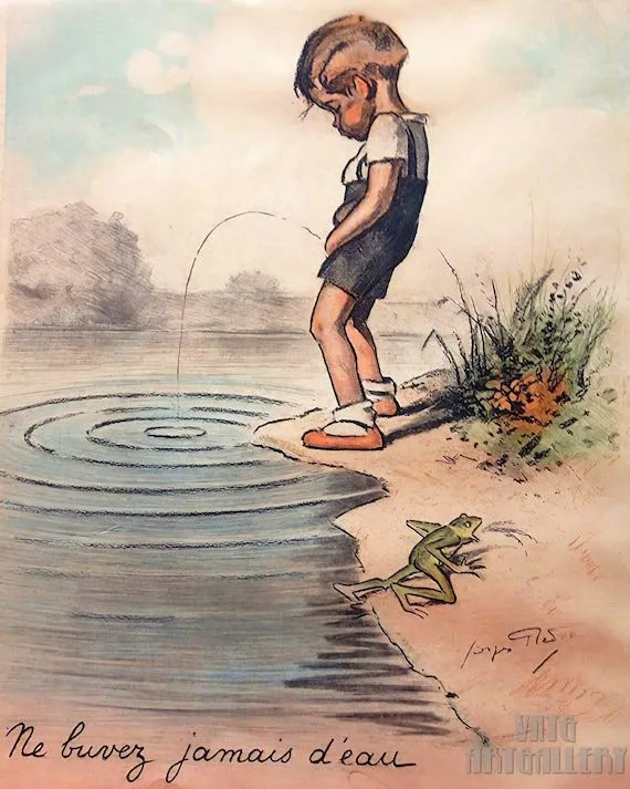 Georges Redon: Niño orinando en el lago No beba el agua 1925 - Etsy México
