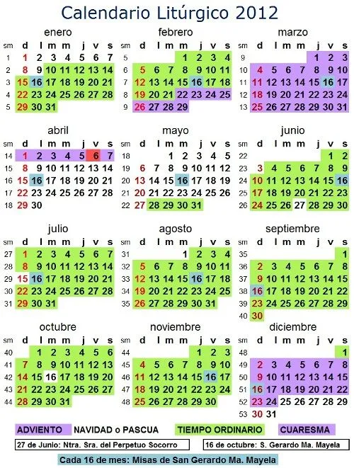 Gerardín CSsR: CALENDARIO LITURGICO 2012