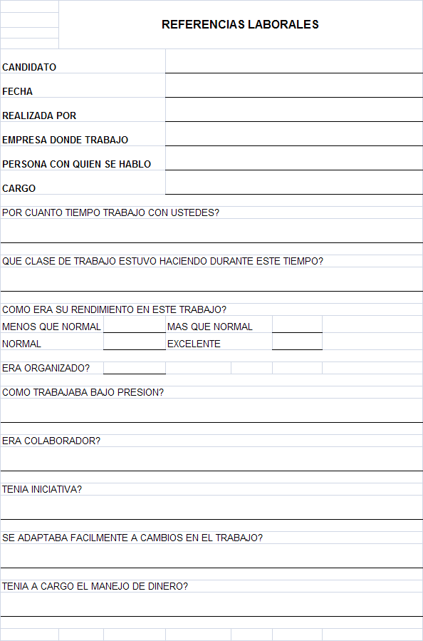 Gestión Talento Humano: Formato para toma de Referencias Laborales