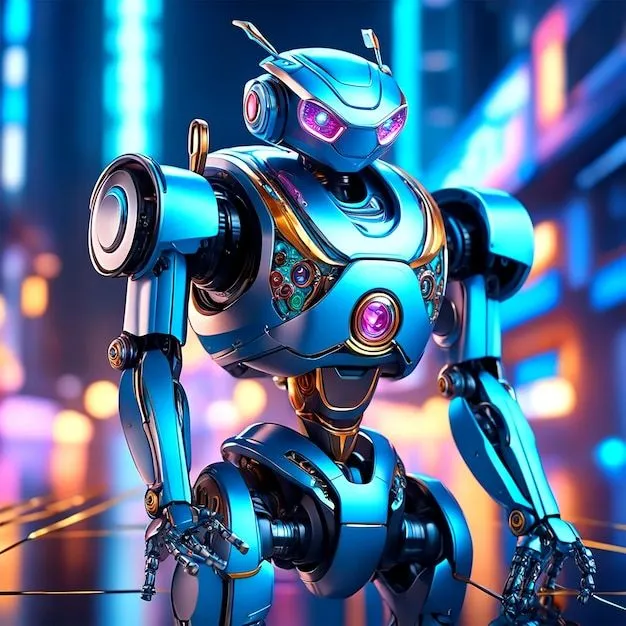 Un gif animado de un robot bailando con música de los 80 con una mirada de  dibujos animados hd uhd 4k fine line fine | Foto Premium