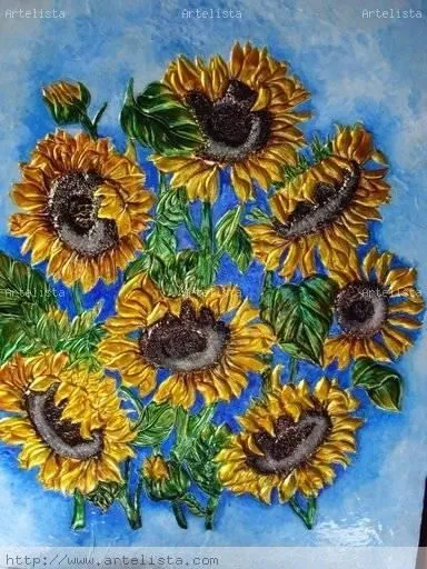 Girasoles fondo Azul y blanco MariaEugenia Calderon- Artelista.com ...