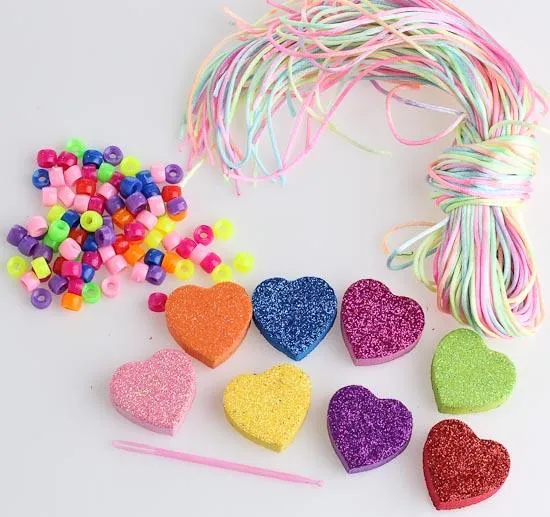 Glitter Heart and Pony Bead Necklace Kit - Makes 28 - Foamies ...
