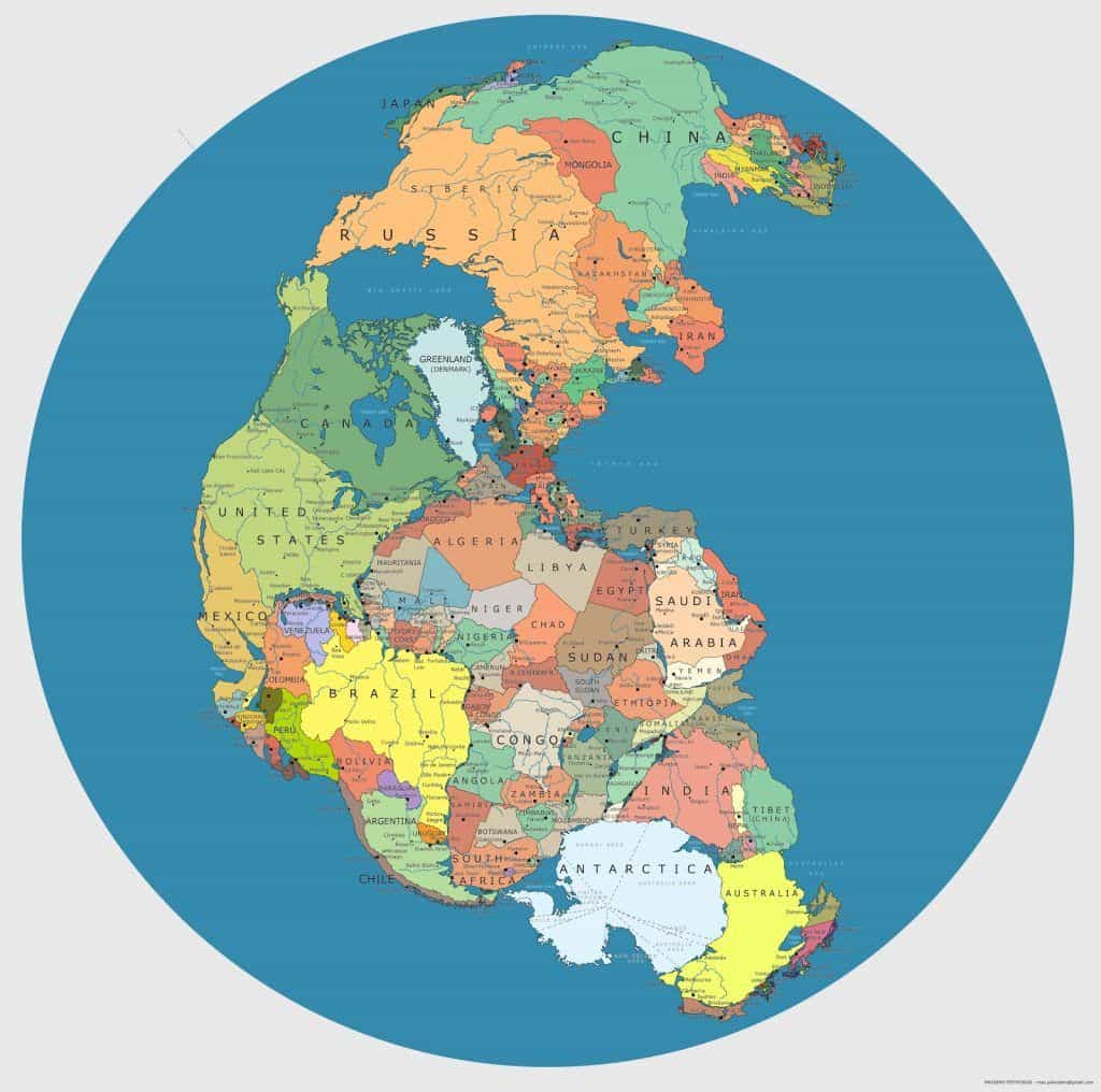 El globo terráqueo de Pangea con sus fronteras actuales - Geografía Infinita