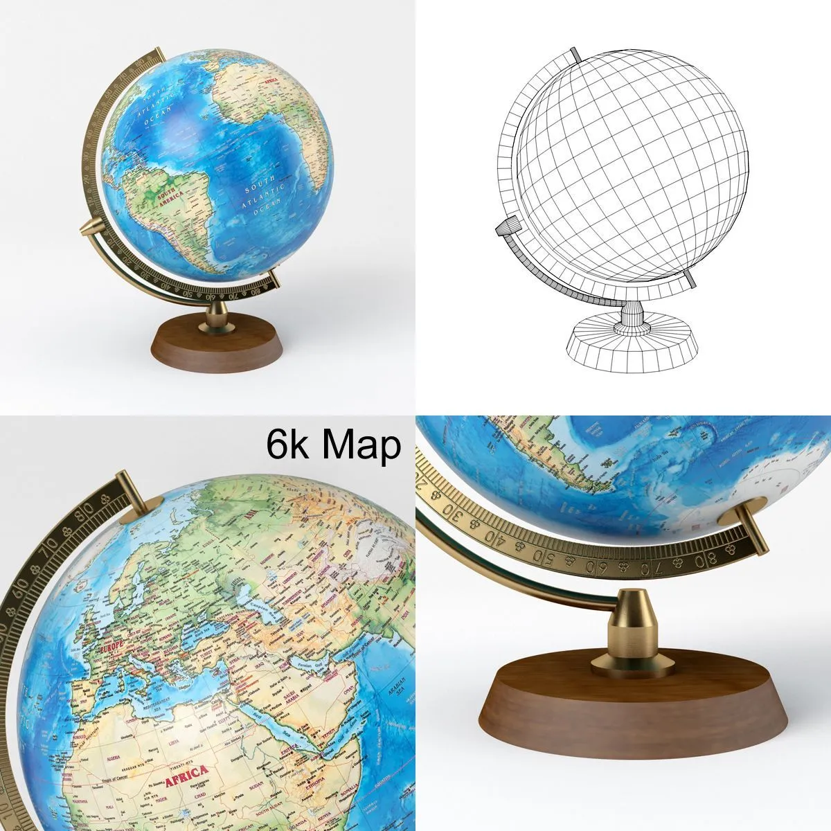 Globo terráqueo con soporte de madera y elementos de latón - Mapa mundial  Modelo 3D $8 - .c4d .3ds .dae .dxf .fbx .obj .wrl - Free3D