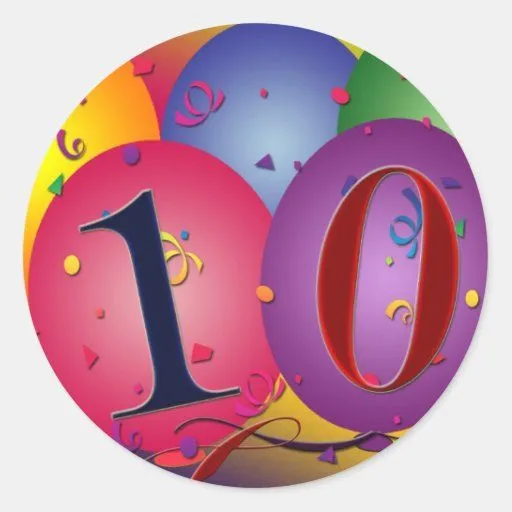 globos 10 años del cumpleaños! etiquetas redondas | Zazzle