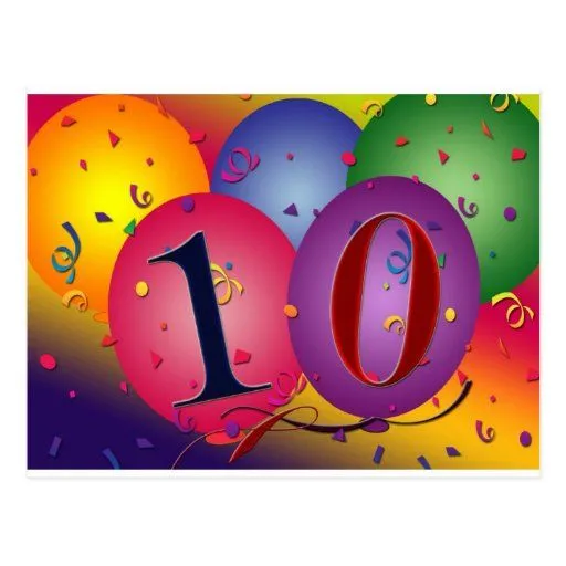 globos 10 años del cumpleaños! postal | Zazzle