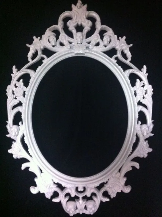 Gloss White Skull Oval Picture Frame Mirror Shabby Chic Baroque ...