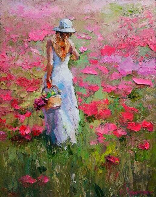 Гүнд on Twitter: "Boris #Prokazov Mujer recogiendo flores #pintura ...