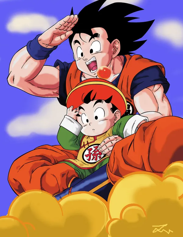 Goku and Gohan high in the sky by ~jamesy1991 on deviantART