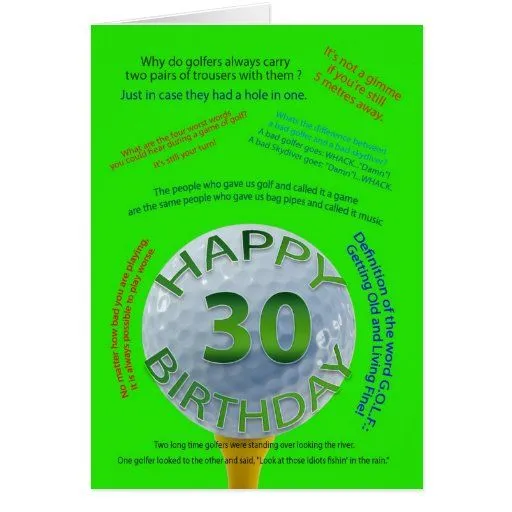 El golf bromea tarjeta de cumpleaños para 30 años | Zazzle