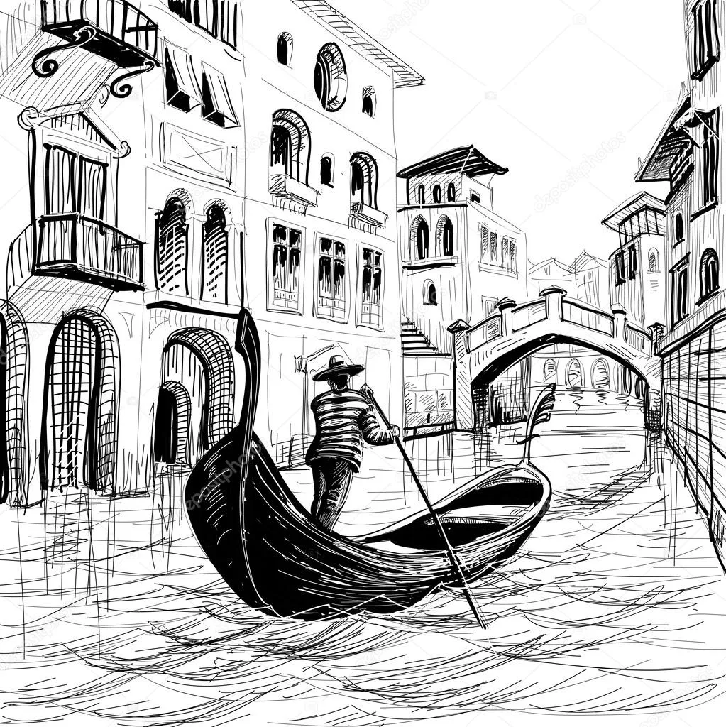 góndola en bosquejo de vector de Venecia — Vector stock © Danussa #