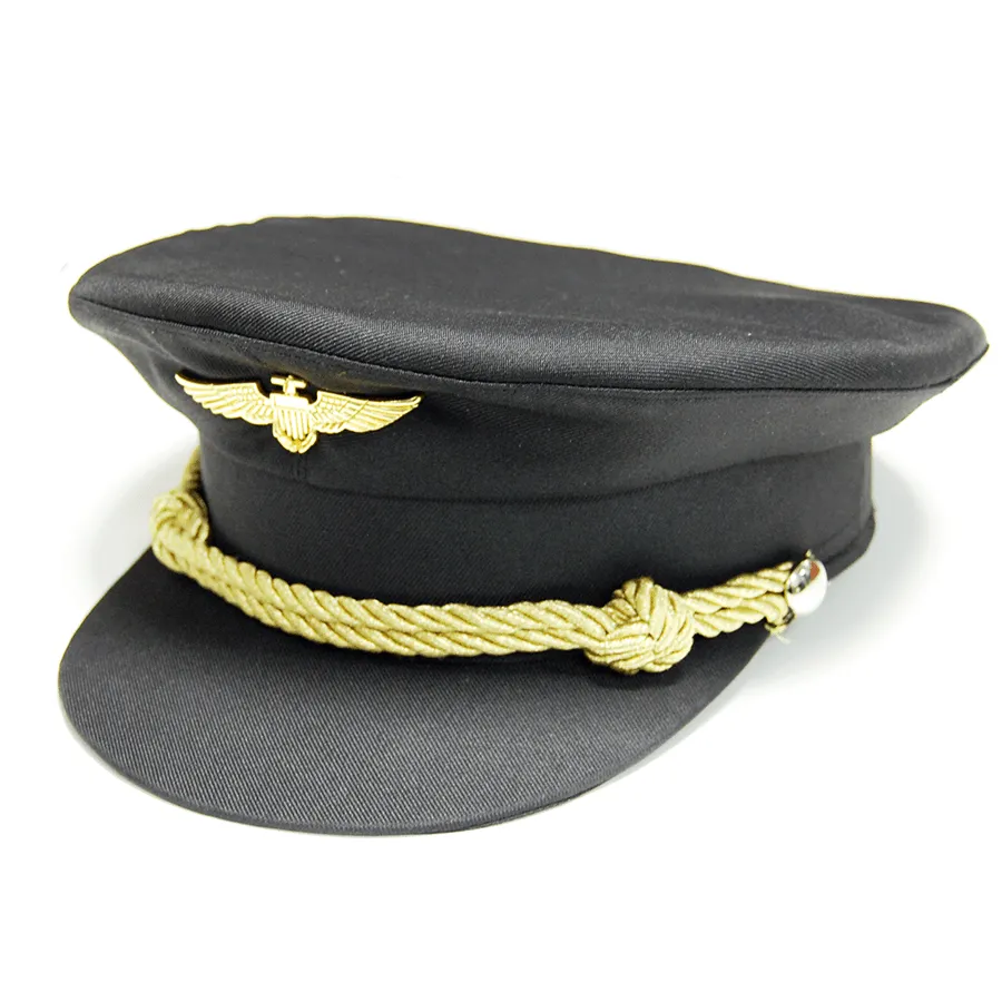 Gorra de piloto color negro con adornos dorados ı Uniformes de azafatas