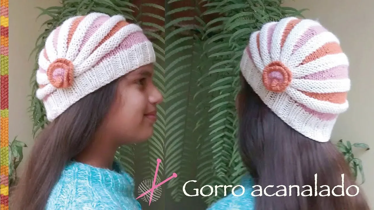 Gorro acanalado tejido en dos agujas o palitos en 4 tallas (una ...