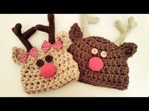 Gorro de Rudolf el Reno a Crochet - TODAS LAS TALLAS - Paso a Paso ...