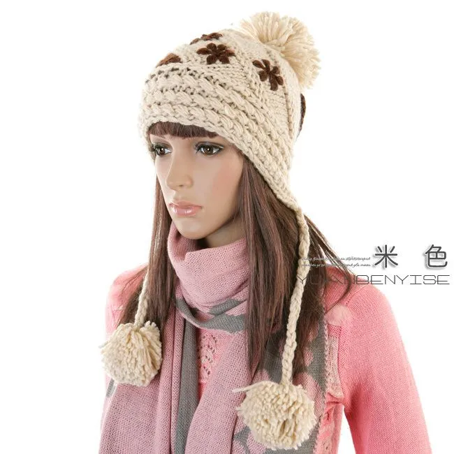 Gorros de punto con pompones para mujeres-Sombreros Invierno ...