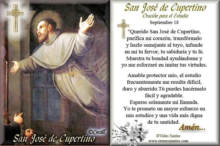 Gracias de la Medalla Milagrosa: ORACION A SAN JOSÉ DE CUPERTINO