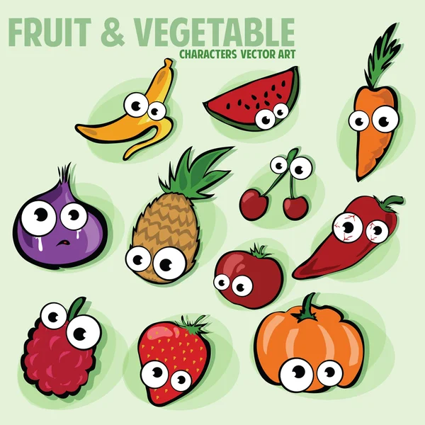 gracioso de varios personajes de dibujos animados frutas y ...