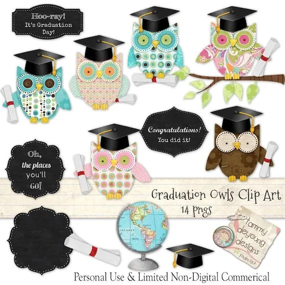 Graduación Clip Art Graduación Búhos clipart Preescolar - Etsy México