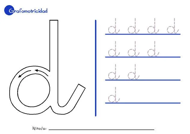 Grafía de la letra d minúscula. Los niños pueden repasarla con ...