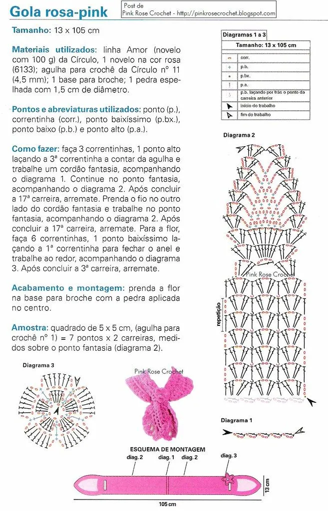 Gráfico da Gola de Croche Pink Rose PinkRose Crochet | Flickr ...